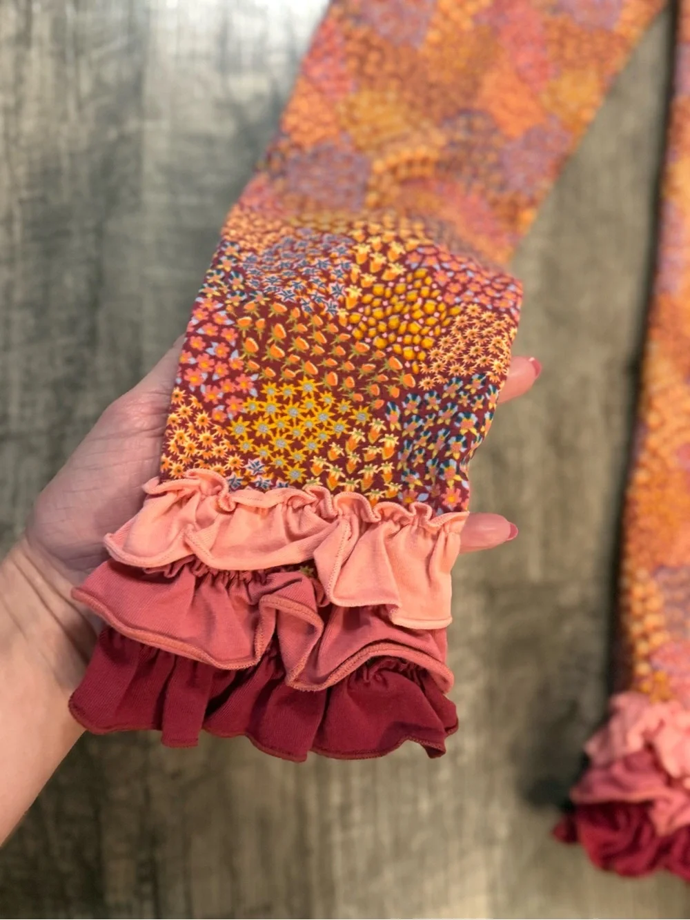 Matilda Jane Pink, Orange & Maroon Fall Floral Ruffle Hem Leggings